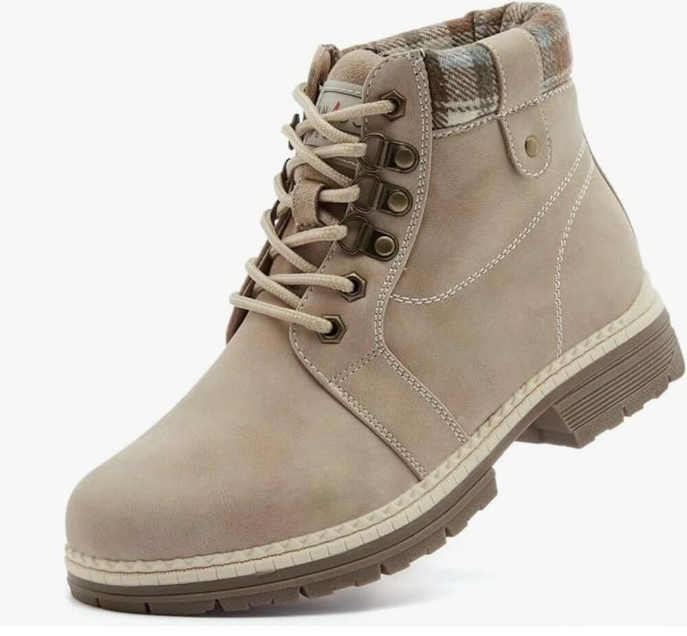 Anjou Femme Hiking Boots 6.5 NWT Plaid Tan Combat Lace Ankle Booties Lug Sole